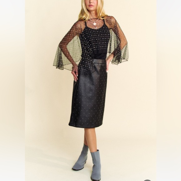 NEW TRENDING SO PRETTY PEARL RHINE STONE EMBELLISHED MESH TOPPER CAPE - Picture 5 of 7